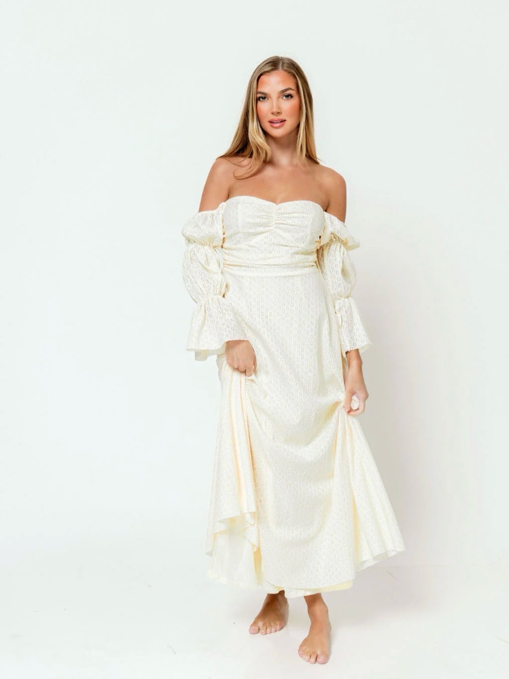 Corrine Tiered Sleeve Maxi Dress in Ivory Cream